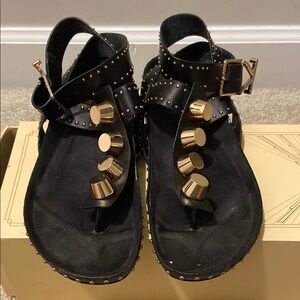 Ivy Kirzhner Black and Gold Studded Sandals with Adjustable Buckle
